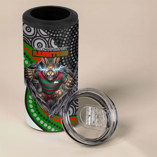 South Sydney Rabbitohs 4 in 1 Can Cooler Tumbler The Scream of Lightning Eyes - Indigenous Dot Ripping Effect