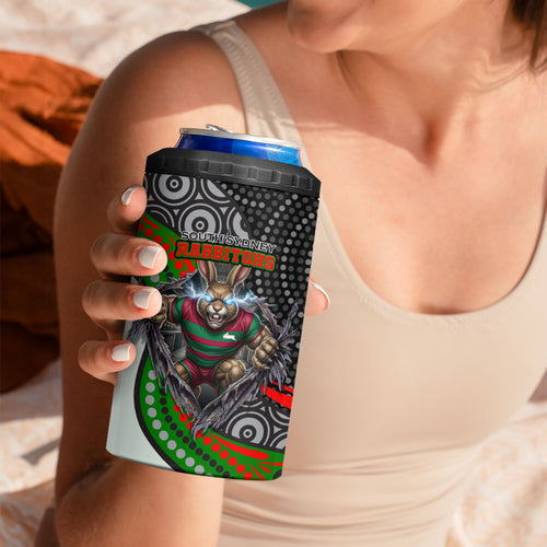 South Sydney Rabbitohs 4 in 1 Can Cooler Tumbler The Scream of Lightning Eyes - Indigenous Dot Ripping Effect