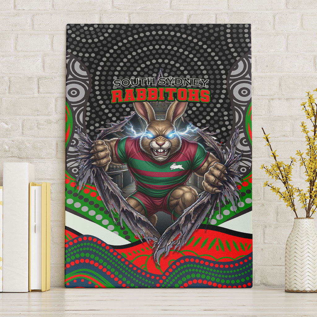 South Sydney Rabbitohs Canvas Wall Art The Scream of Lightning Eyes - Indigenous Dot Ripping Effect