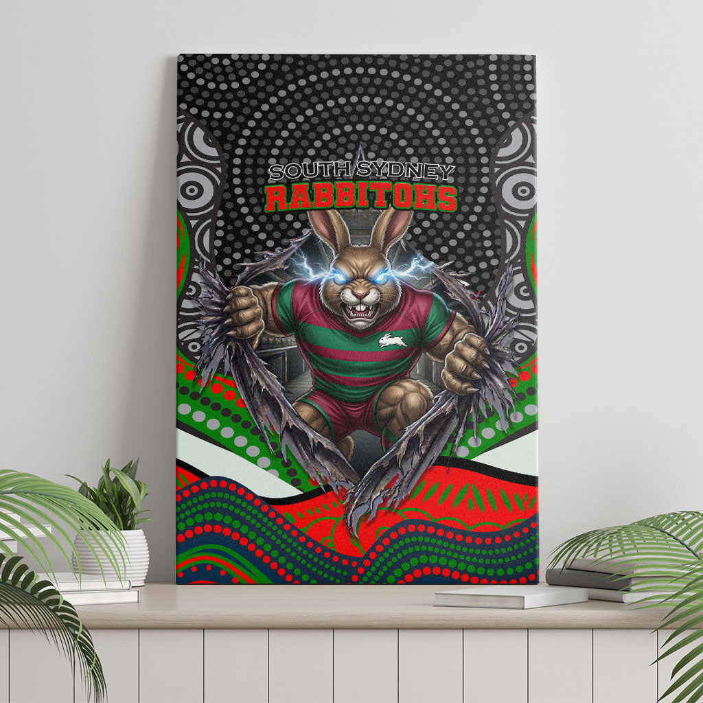 South Sydney Rabbitohs Canvas Wall Art The Scream of Lightning Eyes - Indigenous Dot Ripping Effect