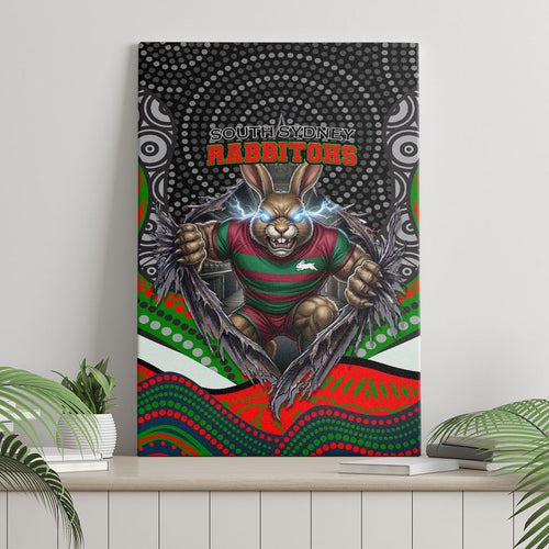 South Sydney Rabbitohs Canvas Wall Art The Scream of Lightning Eyes - Indigenous Dot Ripping Effect
