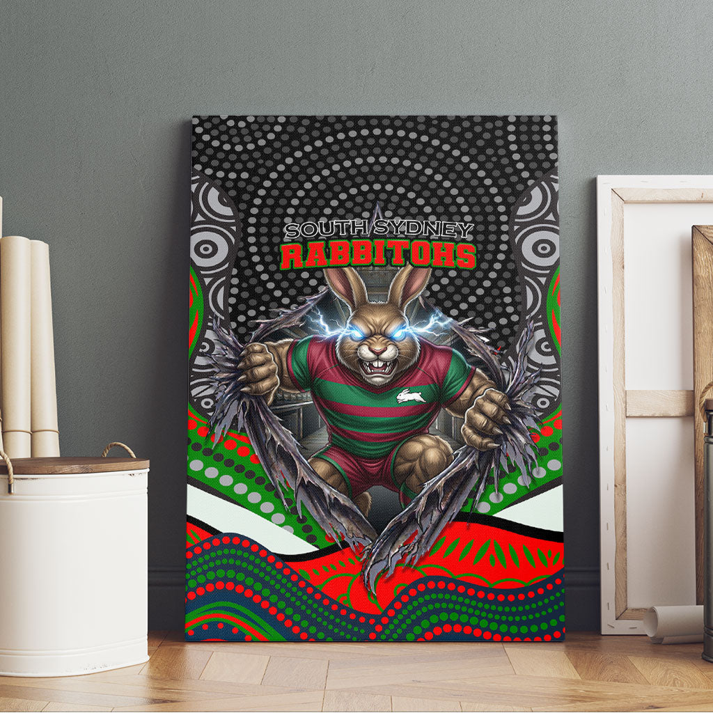 South Sydney Rabbitohs Canvas Wall Art The Scream of Lightning Eyes - Indigenous Dot Ripping Effect