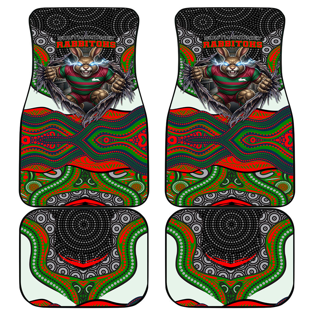 South Sydney Rabbitohs Car Mats The Scream of Lightning Eyes - Indigenous Dot Ripping Effect