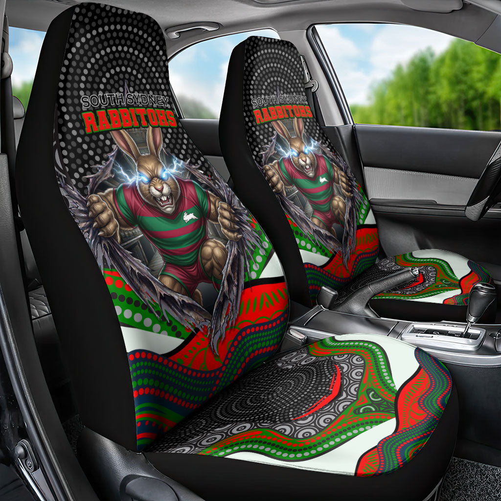 South Sydney Rabbitohs Car Seat Cover The Scream of Lightning Eyes - Indigenous Dot Ripping Effect