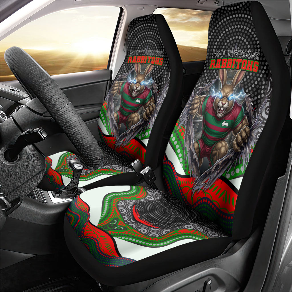 South Sydney Rabbitohs Car Seat Cover The Scream of Lightning Eyes - Indigenous Dot Ripping Effect