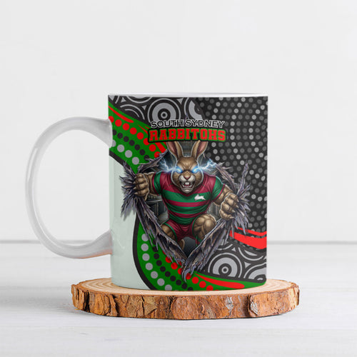South Sydney Rabbitohs Ceramic Mug The Scream of Lightning Eyes - Indigenous Dot Ripping Effect
