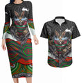 South Sydney Rabbitohs Couples Matching Long Sleeve Bodycon Dress and Hawaiian Shirt The Scream of Lightning Eyes - Indigenous Dot Ripping Effect
