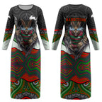 South Sydney Rabbitohs Couples Matching Long Sleeve Bodycon Dress and Hawaiian Shirt The Scream of Lightning Eyes - Indigenous Dot Ripping Effect