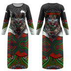 South Sydney Rabbitohs Couples Matching Long Sleeve Bodycon Dress and Long Sleeve Button Shirt The Scream of Lightning Eyes - Indigenous Dot Ripping Effect