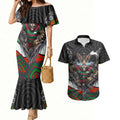 South Sydney Rabbitohs Couples Matching Mermaid Dress and Hawaiian Shirt The Scream of Lightning Eyes - Indigenous Dot Ripping Effect