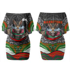 South Sydney Rabbitohs Couples Matching Off Shoulder Short Dress and Hawaiian Shirt The Scream of Lightning Eyes - Indigenous Dot Ripping Effect