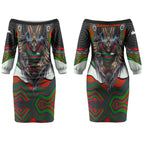 South Sydney Rabbitohs Couples Matching Off The Shoulder Long Sleeve Dress and Long Sleeve Button Shirt The Scream of Lightning Eyes - Indigenous Dot Ripping Effect