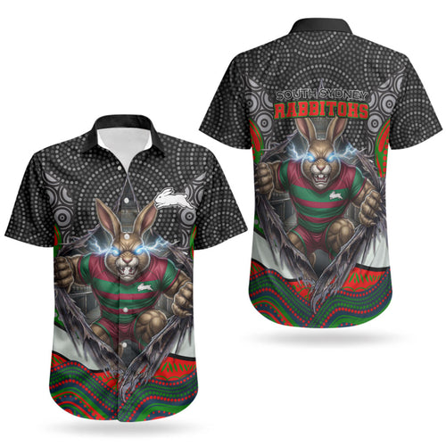 South Sydney Rabbitohs Couples Matching Puletasi and Hawaiian Shirt The Scream of Lightning Eyes - Indigenous Dot Ripping Effect