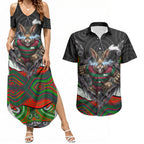 South Sydney Rabbitohs Couples Matching Summer Maxi Dress and Hawaiian Shirt The Scream of Lightning Eyes - Indigenous Dot Ripping Effect