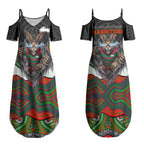 South Sydney Rabbitohs Couples Matching Summer Maxi Dress and Hawaiian Shirt The Scream of Lightning Eyes - Indigenous Dot Ripping Effect