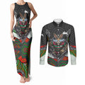 South Sydney Rabbitohs Couples Matching Tank Maxi Dress and Long Sleeve Button Shirt The Scream of Lightning Eyes - Indigenous Dot Ripping Effect
