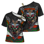 South Sydney Rabbitohs Cross Shoulder Shirt The Scream of Lightning Eyes - Indigenous Dot Ripping Effect