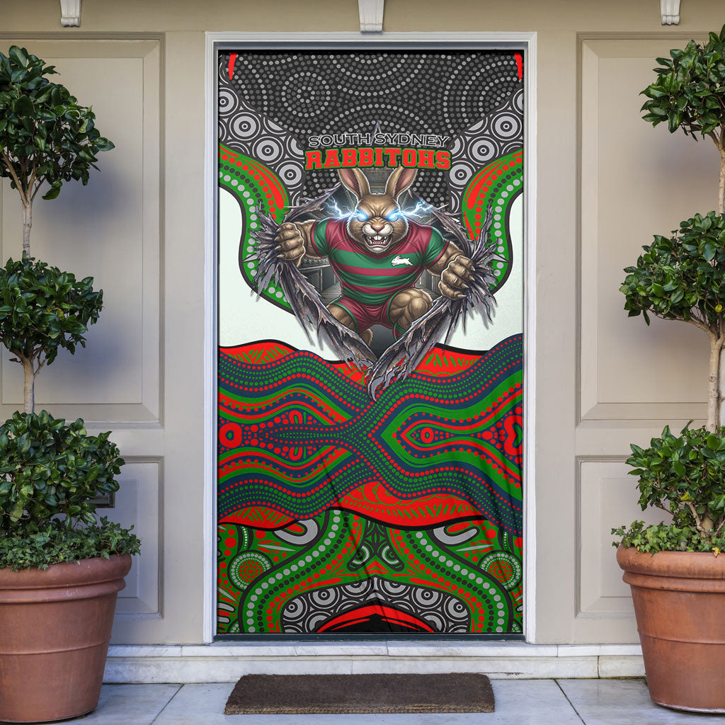 South Sydney Rabbitohs Door Cover The Scream of Lightning Eyes - Indigenous Dot Ripping Effect