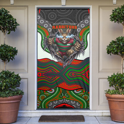 South Sydney Rabbitohs Door Cover The Scream of Lightning Eyes - Indigenous Dot Ripping Effect