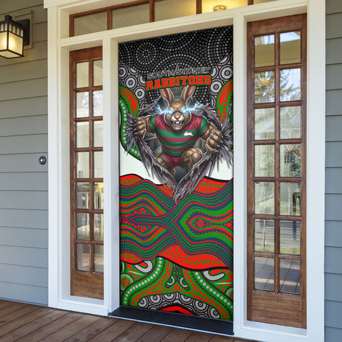South Sydney Rabbitohs Door Cover The Scream of Lightning Eyes - Indigenous Dot Ripping Effect