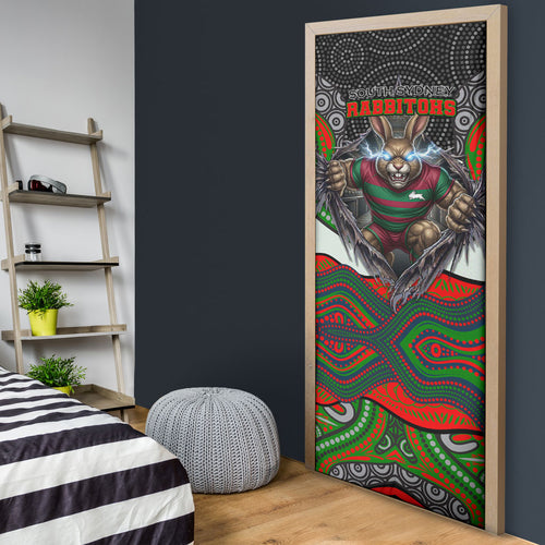 South Sydney Rabbitohs Door Cover The Scream of Lightning Eyes - Indigenous Dot Ripping Effect