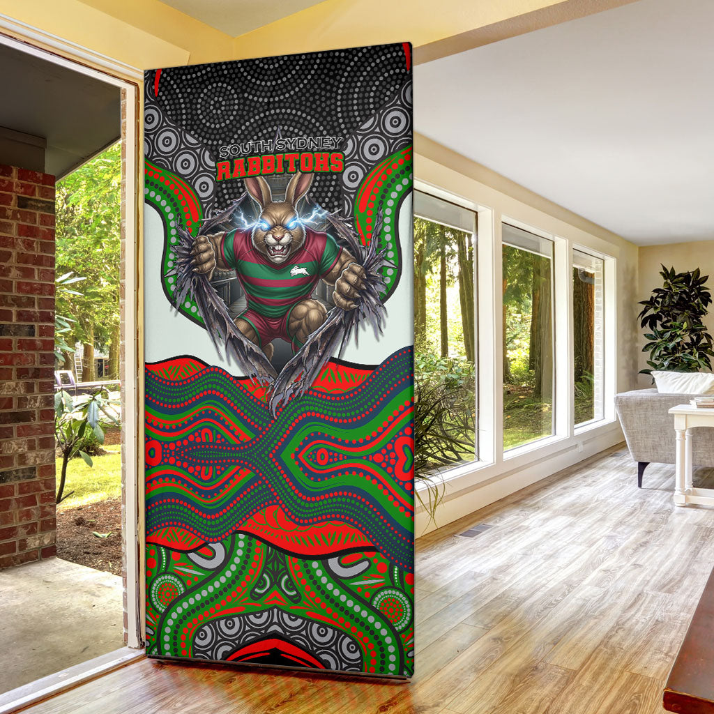 South Sydney Rabbitohs Door Cover The Scream of Lightning Eyes - Indigenous Dot Ripping Effect