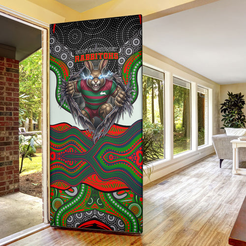 South Sydney Rabbitohs Door Cover The Scream of Lightning Eyes - Indigenous Dot Ripping Effect