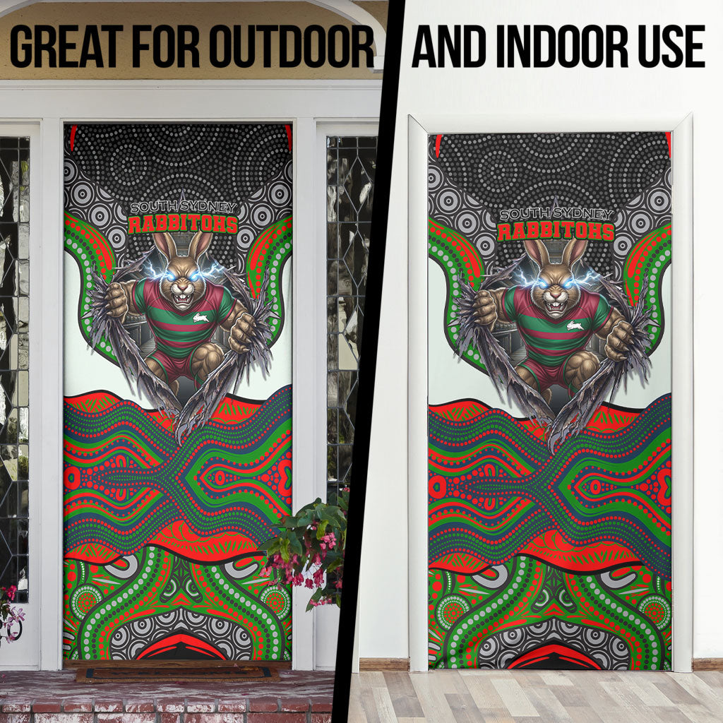 South Sydney Rabbitohs Door Cover The Scream of Lightning Eyes - Indigenous Dot Ripping Effect