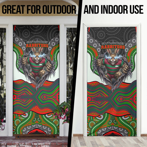 South Sydney Rabbitohs Door Cover The Scream of Lightning Eyes - Indigenous Dot Ripping Effect