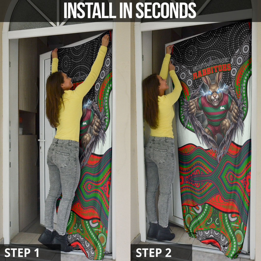 South Sydney Rabbitohs Door Cover The Scream of Lightning Eyes - Indigenous Dot Ripping Effect