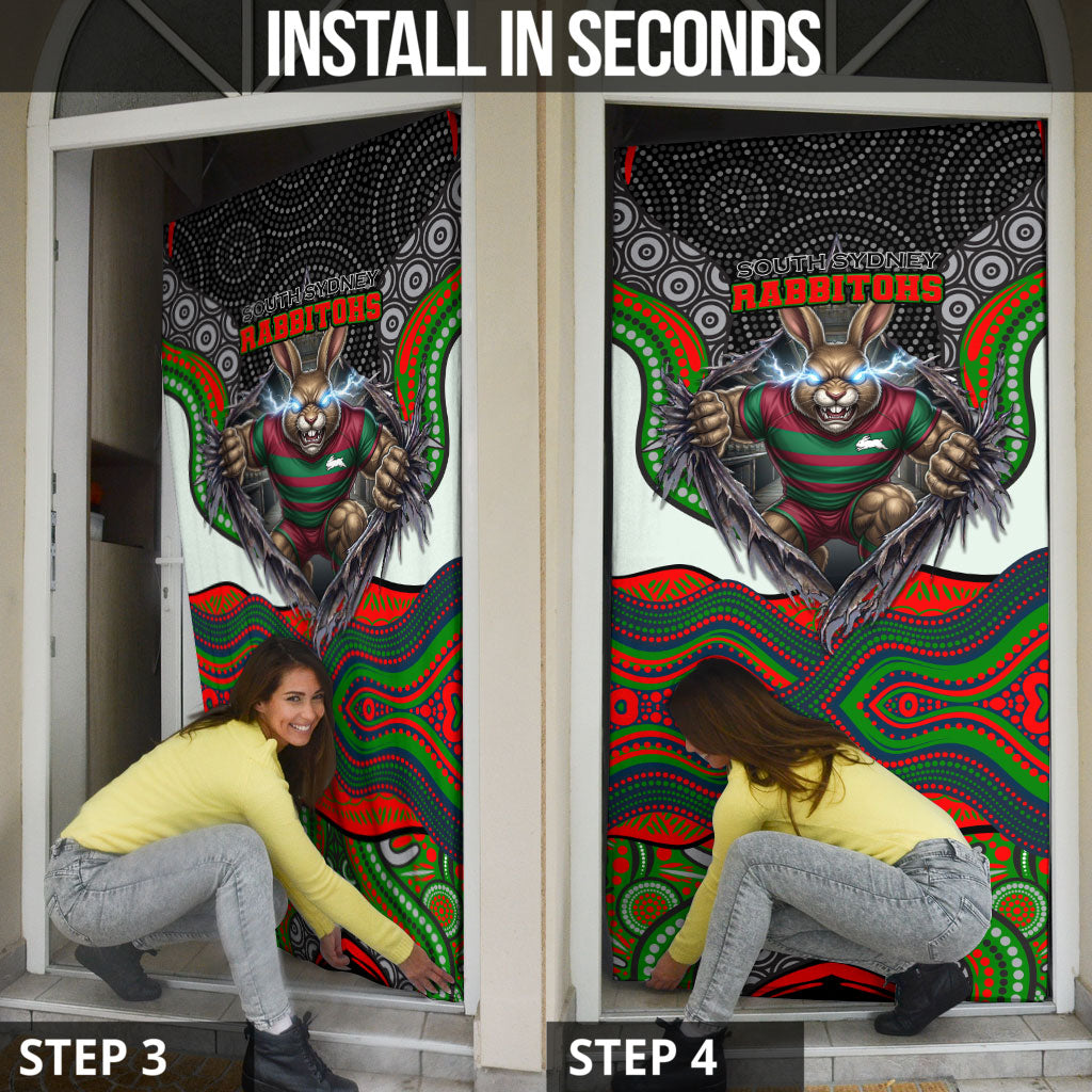 South Sydney Rabbitohs Door Cover The Scream of Lightning Eyes - Indigenous Dot Ripping Effect