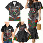 South Sydney Rabbitohs Family Matching Mermaid Dress and Hawaiian Shirt The Scream of Lightning Eyes - Indigenous Dot Ripping Effect