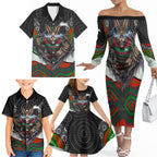 South Sydney Rabbitohs Family Matching Off The Shoulder Long Sleeve Dress and Hawaiian Shirt The Scream of Lightning Eyes - Indigenous Dot Ripping Effect