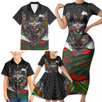 South Sydney Rabbitohs Family Matching Short Sleeve Bodycon Dress and Hawaiian Shirt The Scream of Lightning Eyes - Indigenous Dot Ripping Effect