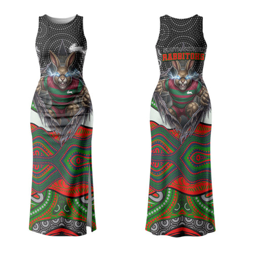 South Sydney Rabbitohs Family Matching Tank Maxi Dress and Hawaiian Shirt The Scream of Lightning Eyes - Indigenous Dot Ripping Effect