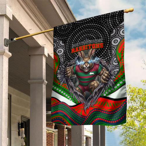 South Sydney Rabbitohs Garden Flag The Scream of Lightning Eyes - Indigenous Dot Ripping Effect