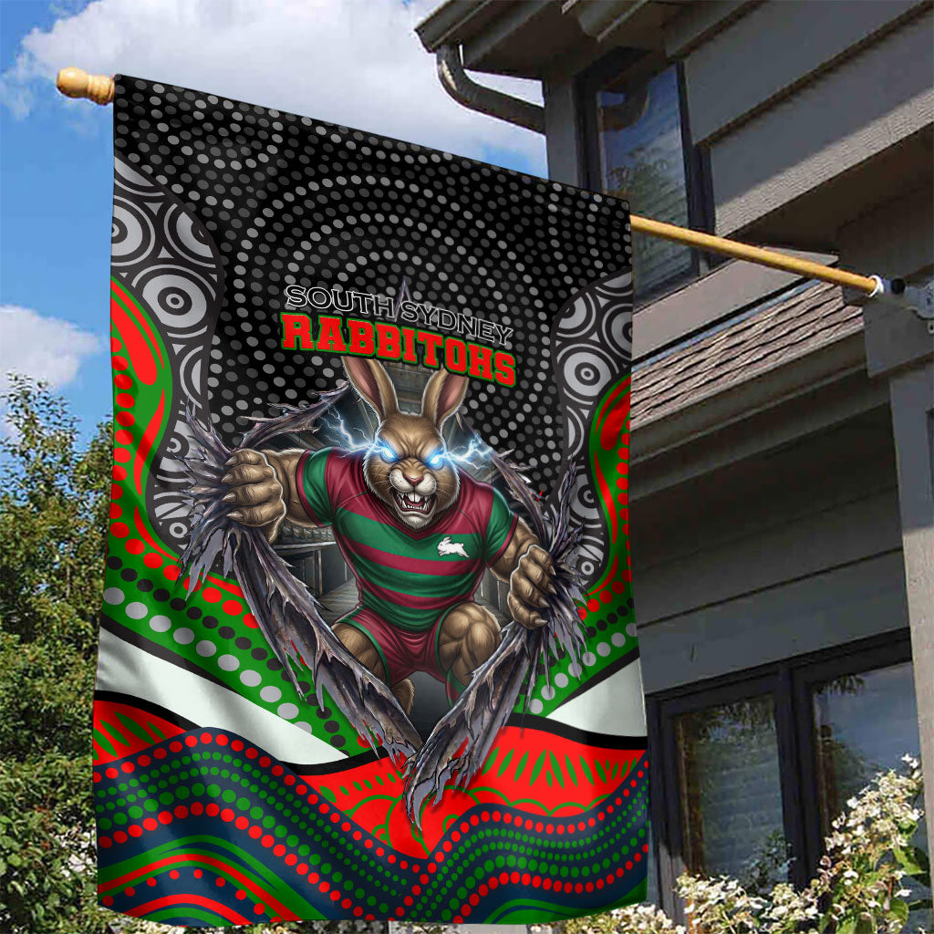 South Sydney Rabbitohs Garden Flag The Scream of Lightning Eyes - Indigenous Dot Ripping Effect