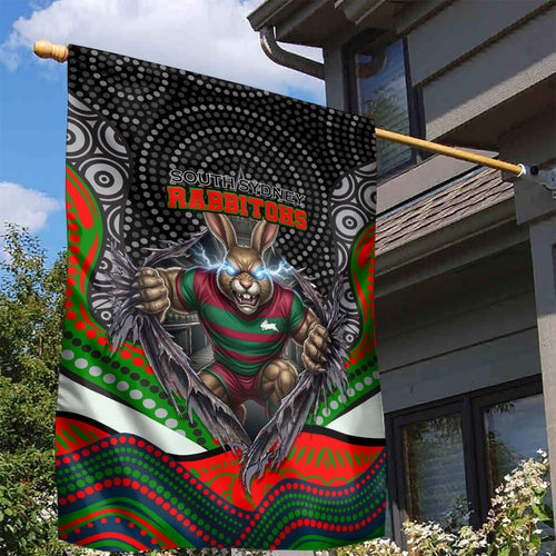 South Sydney Rabbitohs Garden Flag The Scream of Lightning Eyes - Indigenous Dot Ripping Effect