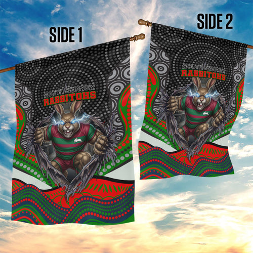 South Sydney Rabbitohs Garden Flag The Scream of Lightning Eyes - Indigenous Dot Ripping Effect