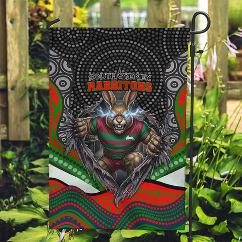 South Sydney Rabbitohs Garden Flag The Scream of Lightning Eyes - Indigenous Dot Ripping Effect