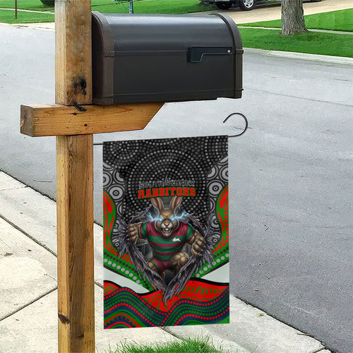 South Sydney Rabbitohs Garden Flag The Scream of Lightning Eyes - Indigenous Dot Ripping Effect
