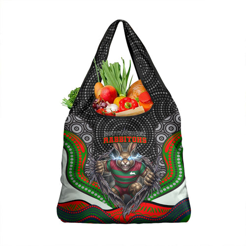 South Sydney Rabbitohs Grocery Bag The Scream of Lightning Eyes - Indigenous Dot Ripping Effect