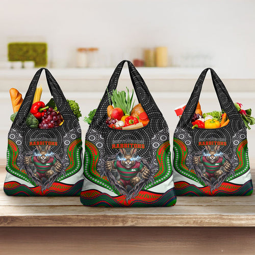 South Sydney Rabbitohs Grocery Bag The Scream of Lightning Eyes - Indigenous Dot Ripping Effect