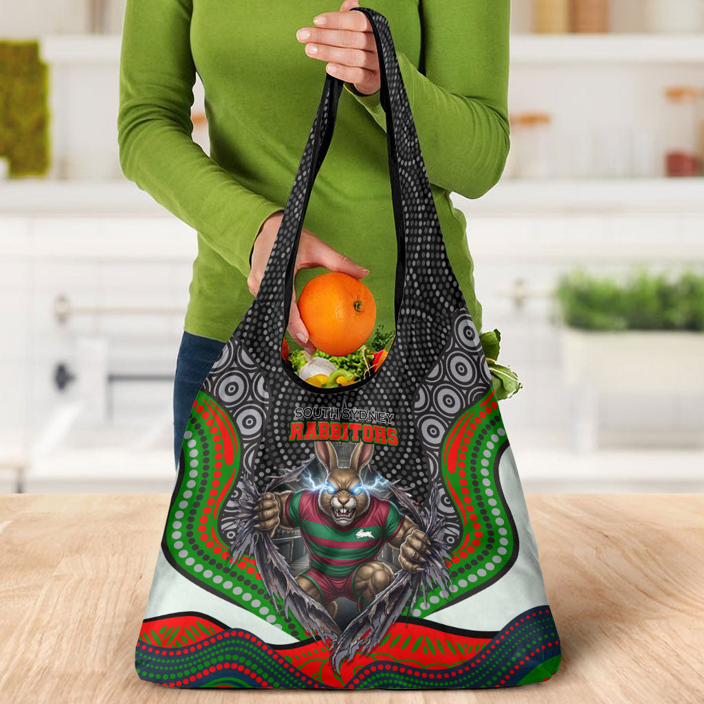 South Sydney Rabbitohs Grocery Bag The Scream of Lightning Eyes - Indigenous Dot Ripping Effect