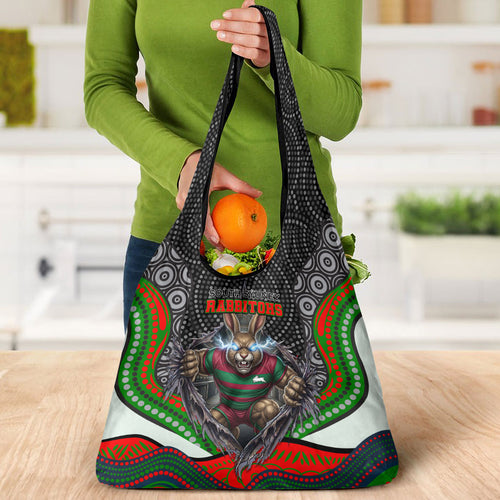 South Sydney Rabbitohs Grocery Bag The Scream of Lightning Eyes - Indigenous Dot Ripping Effect