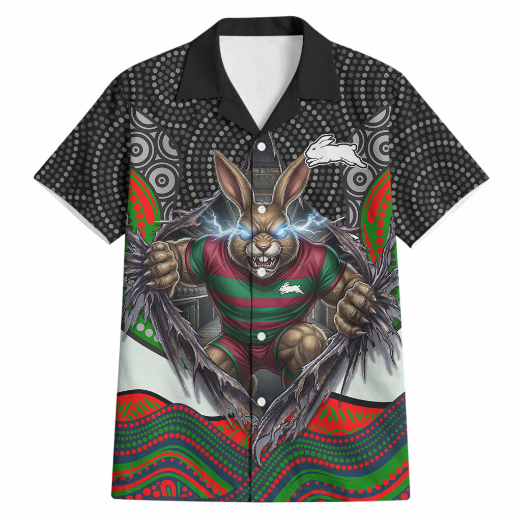 South Sydney Rabbitohs Hawaiian Shirt The Scream of Lightning Eyes - Indigenous Dot Ripping Effect