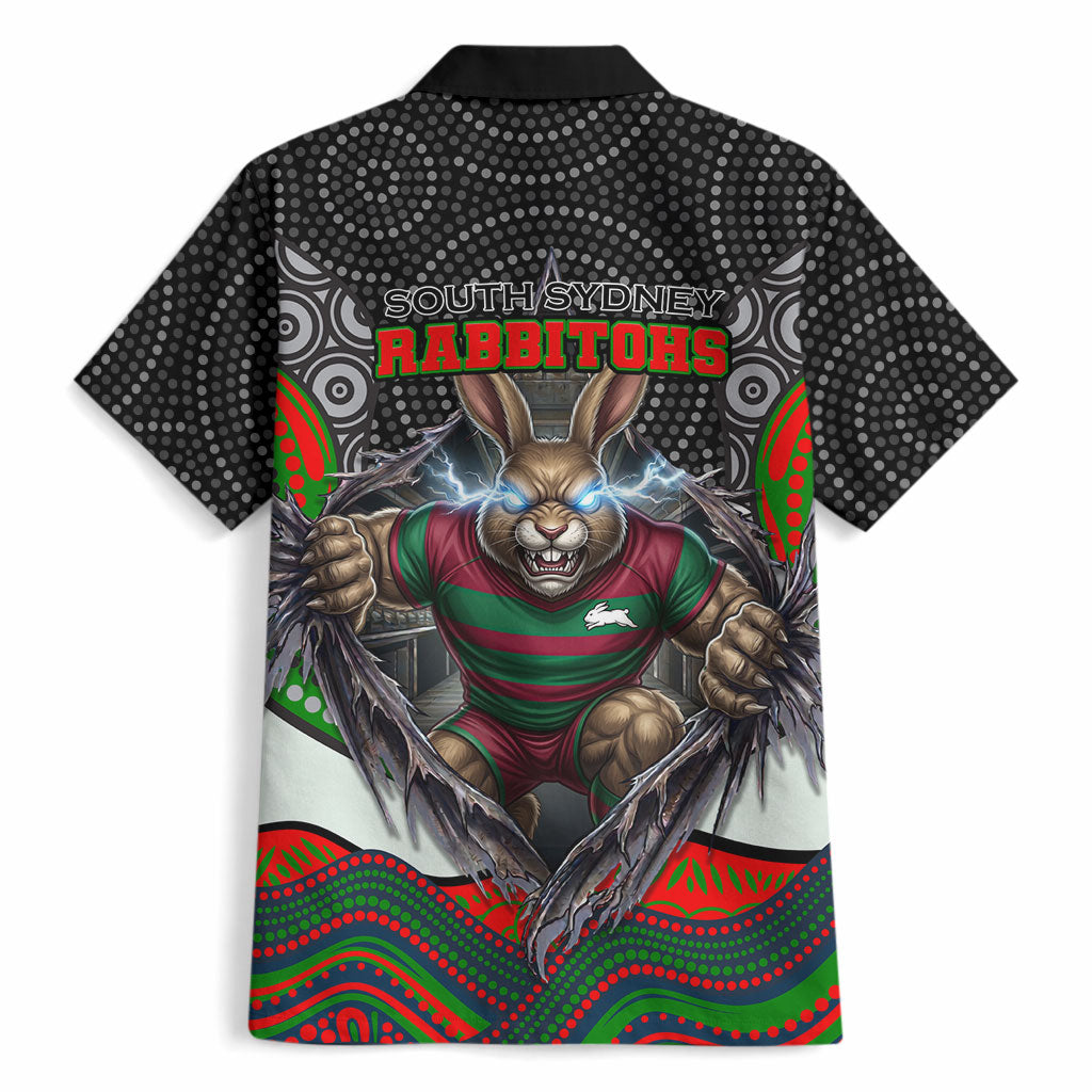 South Sydney Rabbitohs Hawaiian Shirt The Scream of Lightning Eyes - Indigenous Dot Ripping Effect