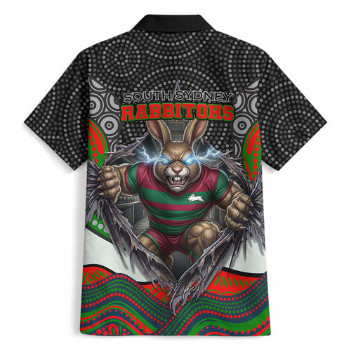 South Sydney Rabbitohs Hawaiian Shirt The Scream of Lightning Eyes - Indigenous Dot Ripping Effect