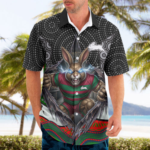 South Sydney Rabbitohs Hawaiian Shirt The Scream of Lightning Eyes - Indigenous Dot Ripping Effect