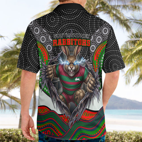 South Sydney Rabbitohs Hawaiian Shirt The Scream of Lightning Eyes - Indigenous Dot Ripping Effect